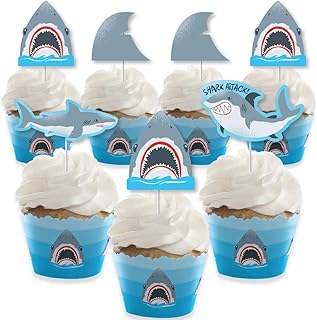 shark zone - 纸杯蛋糕装饰 - 令人振奋的鲨鱼派对或生日派对纸杯蛋糕